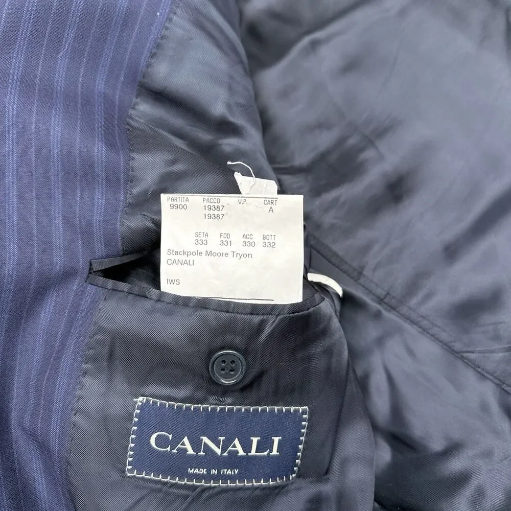 Canali Blazer Jacket Mens Size 42 R Navy Blue Wool Pinstripe‎ Made in Italy